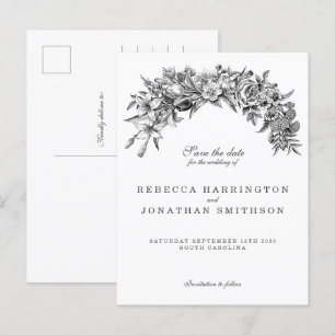 Carte Postale Mariage Floral vintage Enregistrer La Date