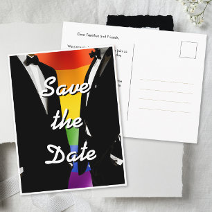 Carte Postale Mariage Gay Moderne Élégant Arc-en-Ciel Hommes