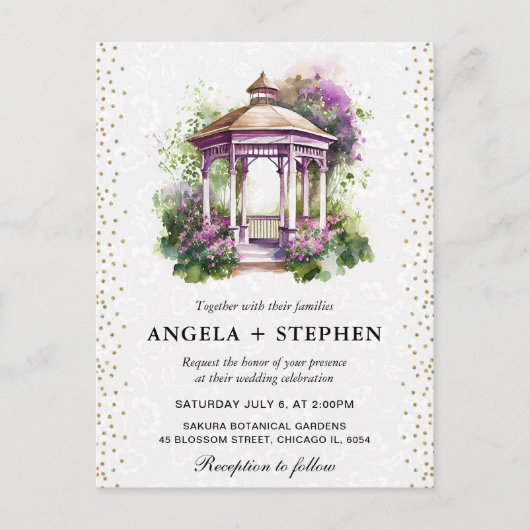 Carte Postale Mariage Gazebo du jardin de printemps aquarelle (Devant)