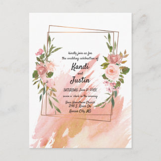 Carte Postale Mariage géométrique de couleur d'eau rose