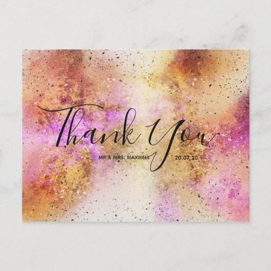 Carte postale Mariage Gold Pink Sky Merci Script (Devant)