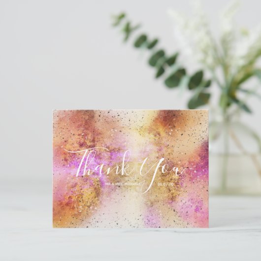 Carte postale Mariage Gold Pink Sky Merci Script (Debout devant)