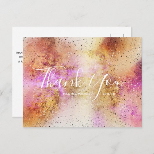 Carte postale Mariage Gold Pink Sky Merci Script (Devant / Derrière)