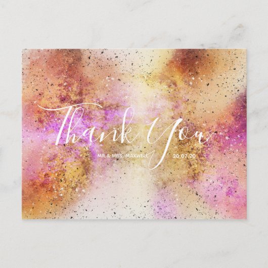 Carte postale Mariage Gold Pink Sky Merci Script (Devant)