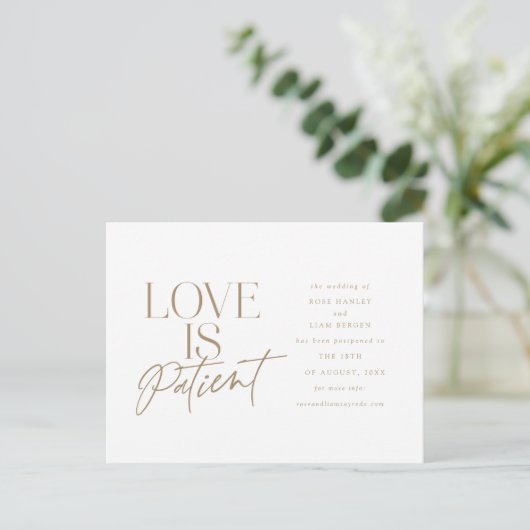 Carte Postale Mariage Gold Script Love reporté Modifier la date (Debout devant)