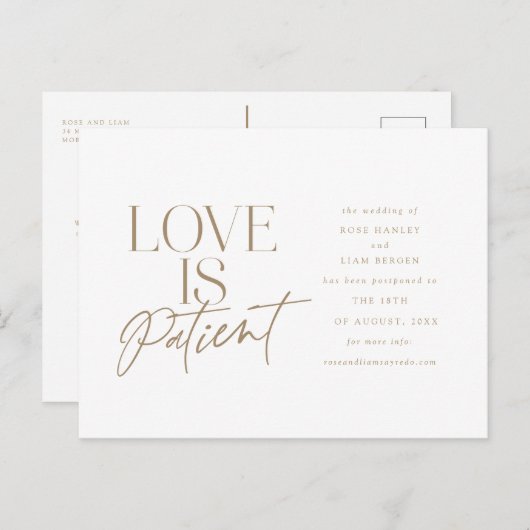 Carte Postale Mariage Gold Script Love reporté Modifier la date (Devant / Derrière)