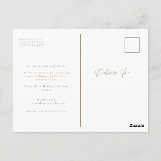 Carte Postale Mariage Gold Script Love reporté Modifier la date (Dos)