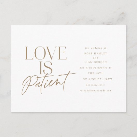 Carte Postale Mariage Gold Script Love reporté Modifier la date (Devant)