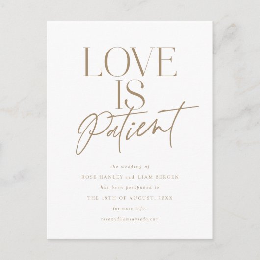 Carte Postale Mariage Gold Script Love reporté Modifier la date (Devant)
