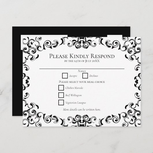 Carte postale Mariage gothique Black & White Swirl (Devant / Derrière)