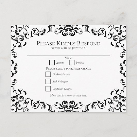 Carte postale Mariage gothique Black & White Swirl (Devant)