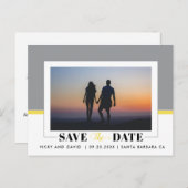 Carte Postale Mariage gris et jaune Enregistrer la photo Date (Devant / Derrière)