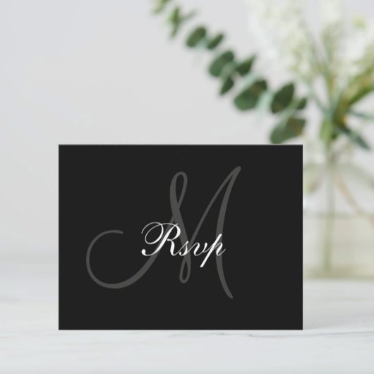 Carte postale Mariage gris noir RSVP