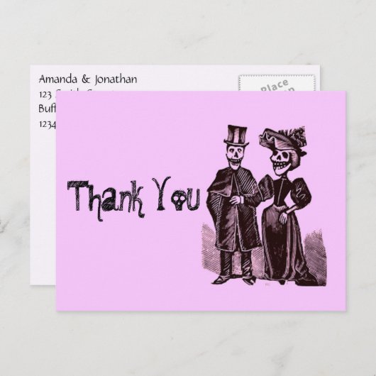 Carte Postale Mariage Halloween gothique Merci (Devant / Derrière)