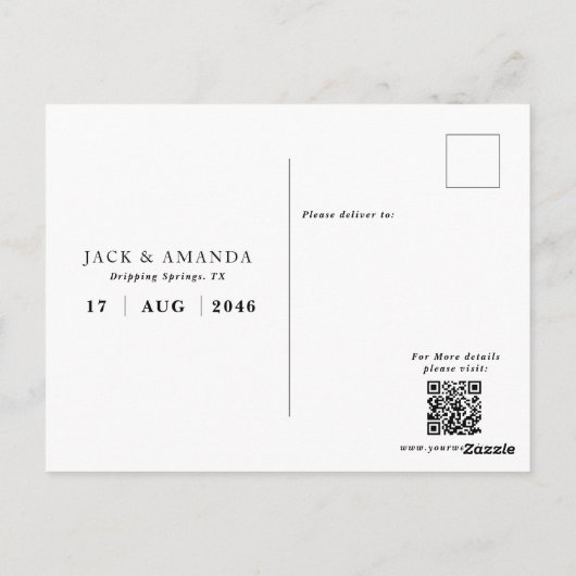 Carte Postale Mariage intemporel simple Enregistrer la date Cart (Dos)