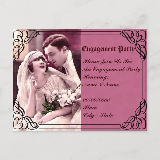 Carte Postale mariage, invitation de la partie de l'engagement (Devant)