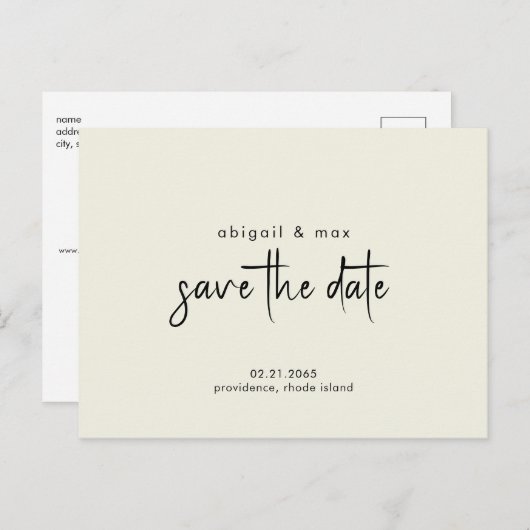 Carte Postale Mariage jaune pâle simple Enregistrer la date Cart (Devant / Derrière)