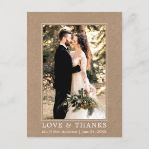 Carte Postale Mariage Kraft de Photo de Remerciement d'Amour Sim