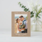Carte Postale Mariage Kraft Photo Simple Remerciement Amour Mode (Debout devant)