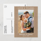 Carte Postale Mariage Kraft Photo Simple Remerciement Amour Mode (Devant / Derrière)