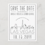 Carte Postale Mariage Las Vegas | Skyline stylisée Enregistrer l<br><div class="desc">Une carte postale unique pour un mariage qui se déroule dans la belle ville de Las Vegas, un mariage qui sauve la date. Cette invitation présente une illustration stylisée de l'horizon unique de la ville avec son nom en dessous. Cette information est suivie par vos informations de jour de mariage...</div>