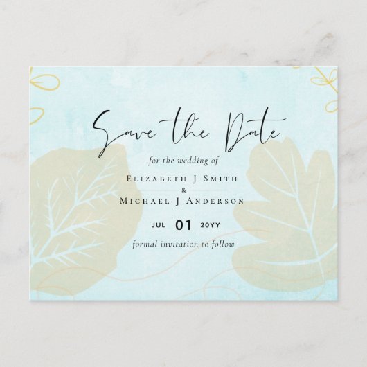 Carte Postale Mariage le moins cher aquarelle bleu laver Script (Devant)