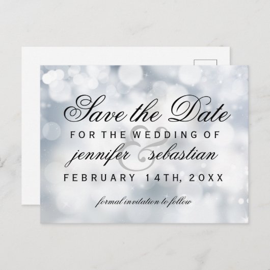 Carte Postale Mariage léger Silver Bokeh (Devant / Derrière)