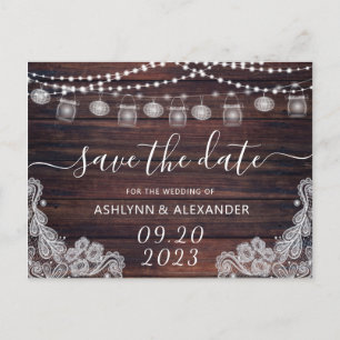 Carte Postale Mariage Luminaires en Bois Rustique SAVE THE DATE