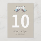 Carte Postale Mariage lunaire Chouettes bleues Brown Numéro de t (Devant)