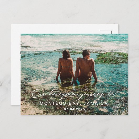 Carte Postale Mariage Lune de miel - Destination de script blanc (Devant / Derrière)