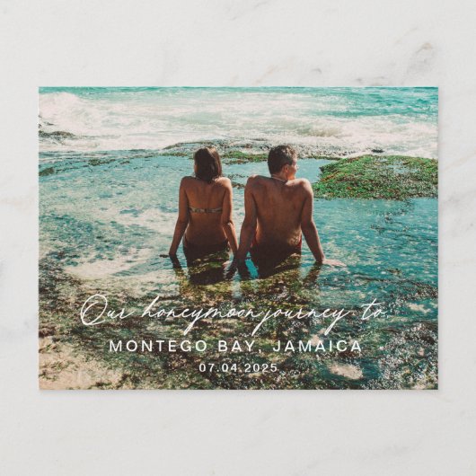 Carte Postale Mariage Lune de miel - Destination de script blanc (Devant)