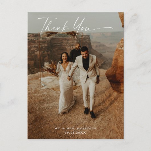 Carte postale Mariage manuscrit 2 photos Merci (Devant)