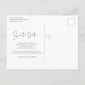 Carte Postale Mariage manuscrit bleu moderne Enregistrer la date (Dos)