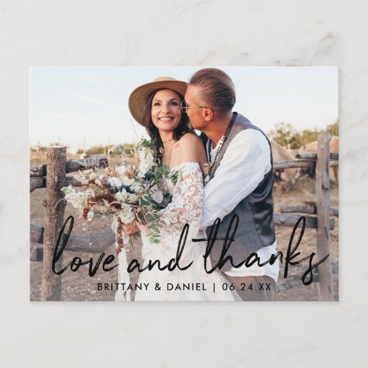 Carte Postale Mariage manuscrit de script noir amour et merci (Devant)