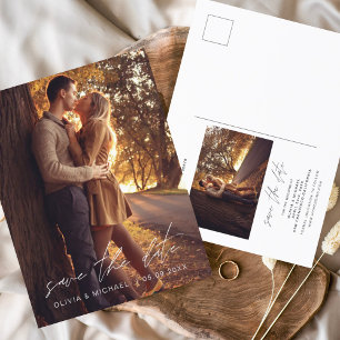 Carte Postale Mariage manuscrit Enregistrer la date Photo simple