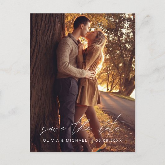 Carte Postale Mariage manuscrit Enregistrer la date Photo simple (Devant)