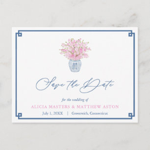 Carte Postale Mariage Marine Et Chinoiserie Rose Enregistrer La