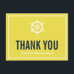 Carte postale Mariage marine et jaune<br><div class="desc">Carte postale Mariage marine et jaune Merci marine carte de remerciements bleu et jaune foncé avec illustration de la barre blanche. C'est parfait pour les mariages nautiques ou les mariages à thème mer et océan. com com com</div>