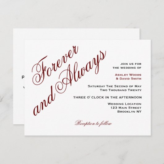 Carte postale Mariage Maroon Elegant Script (Devant / Derrière)