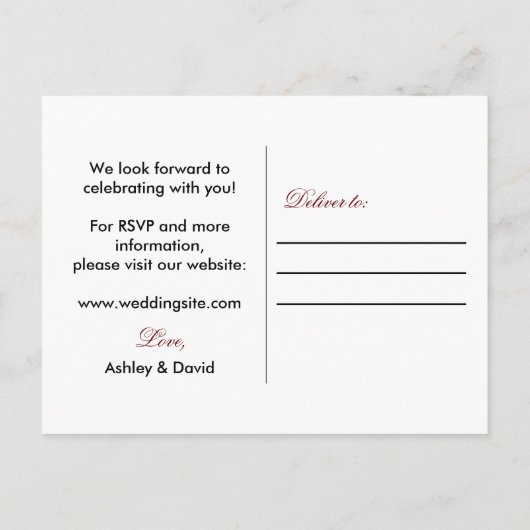 Carte postale Mariage Maroon Elegant Script (Dos)