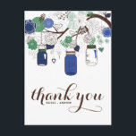 CARTE POSTALE MARIAGE MASON JARS BLEU & VERT MASON<br><div class="desc">BLUE & GREEN MASON JARS MARIAGE MERCI POSTCARD Les articles correspondants sont disponibles dans mon magasin.</div>