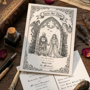 Carte Postale Mariage médiéval gothique, faire-part de mariage à