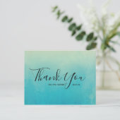 Carte postale mariage Merci bleu Aquarelle Script (Debout devant)