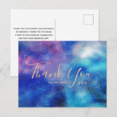 Carte postale mariage Merci bleu Aquarelle Script (Devant / Derrière)