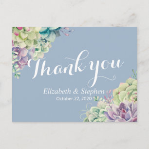 Carte Postale Mariage Merci Chic Aquarelle Succulent Plante