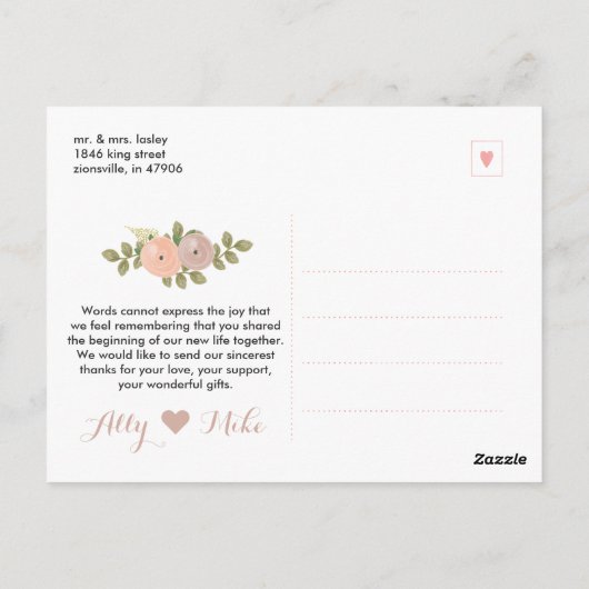 Carte postale Mariage Merci de script (Dos)