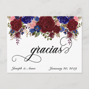 Carte Postale Mariage Merci espagnol Gracias Marine Bourgogne