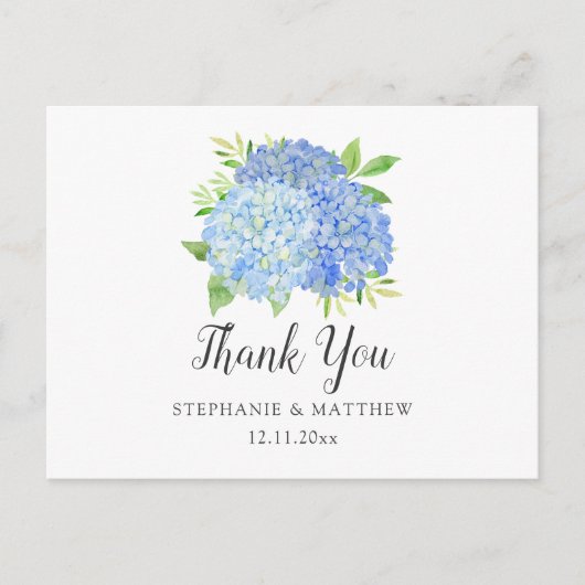 Carte Postale Mariage Merci Hydrangea Aquarelle Florale (Devant)