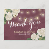 Carte Postale Mariage Merci Hydrangea Éclairage à cordes Bourgog (Devant)