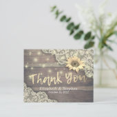 Carte Postale Mariage Merci Lace Tournesol Rustique Bois clair (Debout devant)